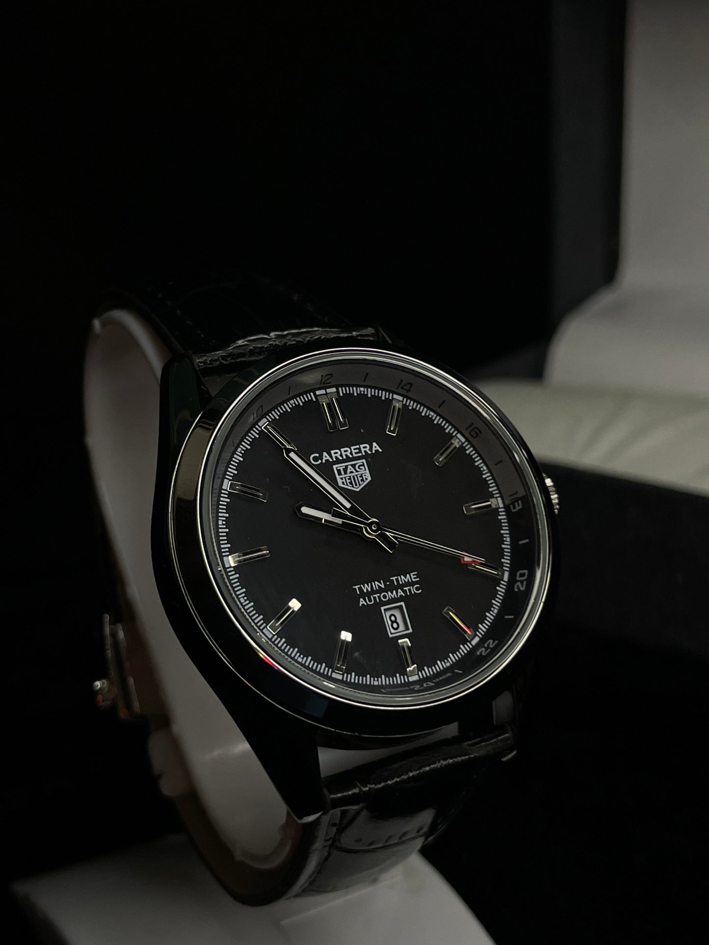 TAG Heuer Carrera Twin-Time Automatic (Black Dial on Leather Strap)
