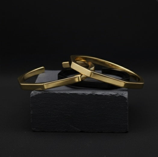 Pack Of 2 Stainless Steel Hexagon Cuff Bangle