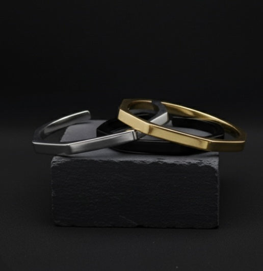 Pack Of 2 Stainless Steel Hexagon Cuff Bangle