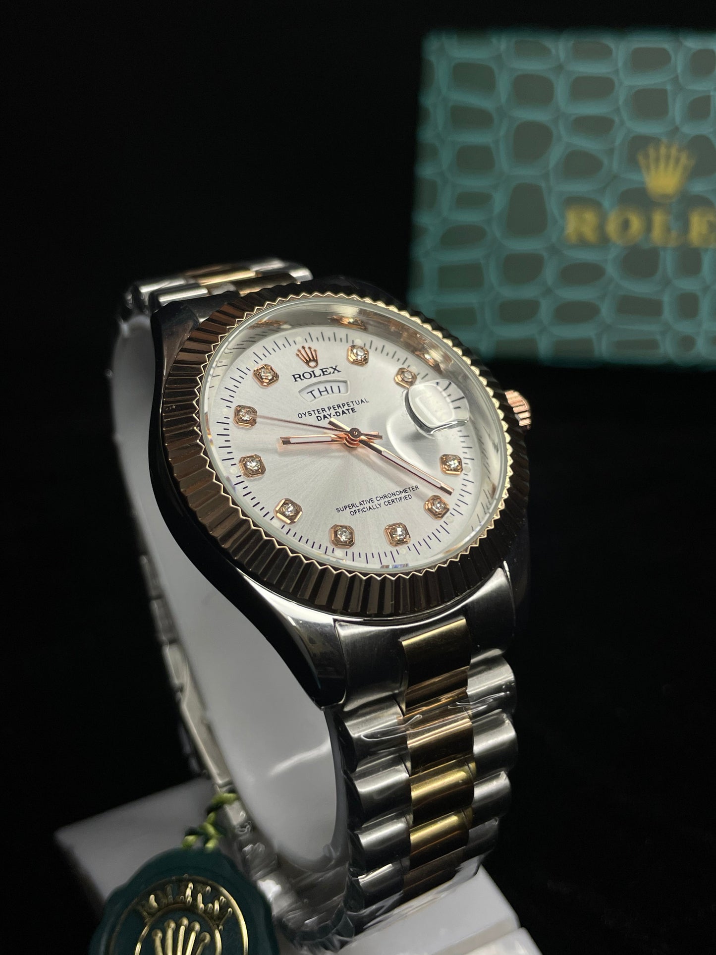 Rolex Day-Date Two-Tone with Diamond Dial and Fluted Bezel