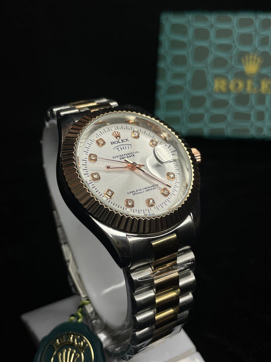 Rolex Day-Date Two-Tone with Diamond Dial and Fluted Bezel