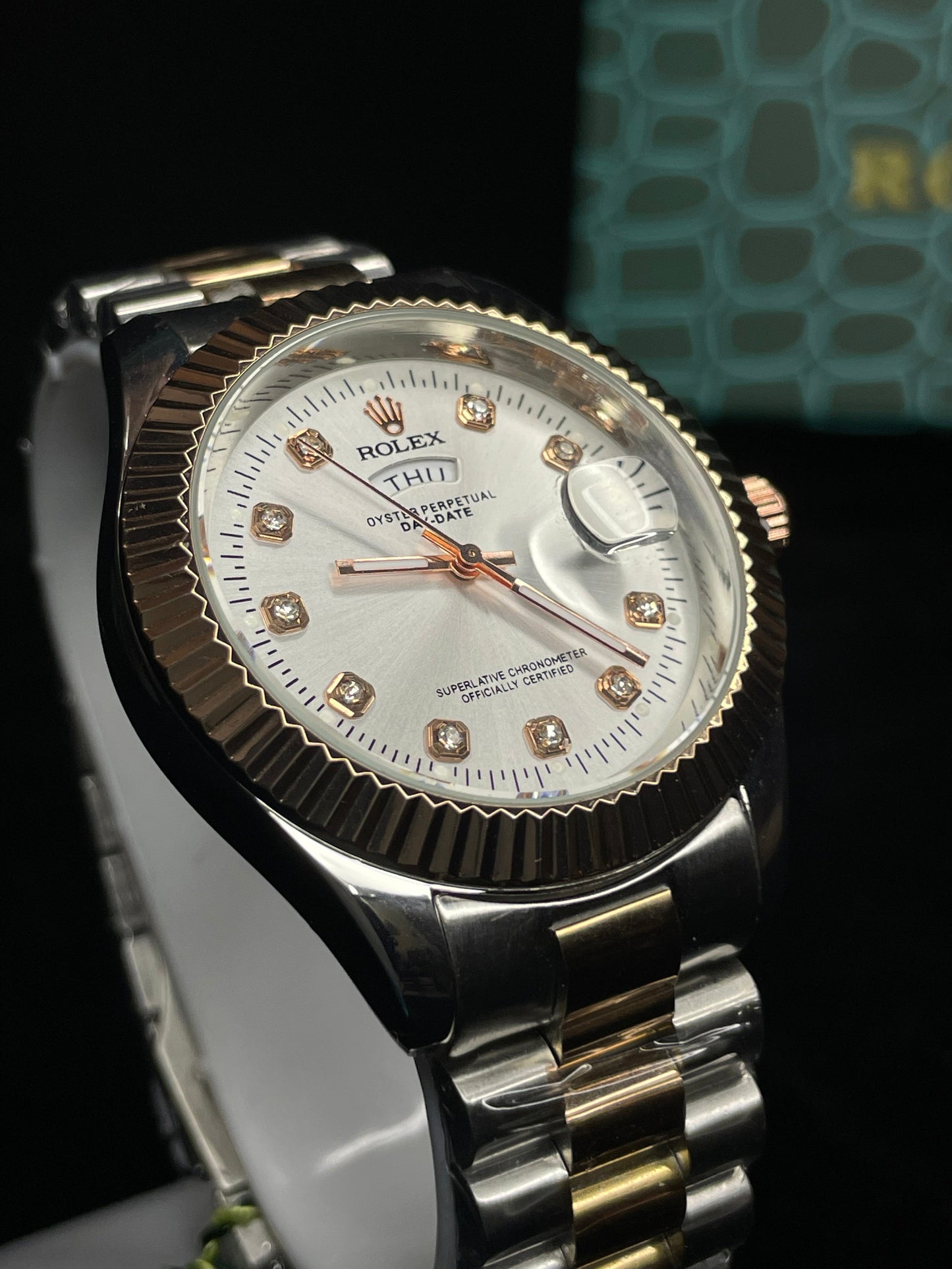 Rolex Day-Date Two-Tone with Diamond Dial and Fluted Bezel