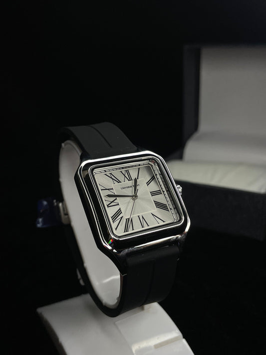 Universe Point Watch with Roman Numerals (Silver/White Dial on Black Strap)