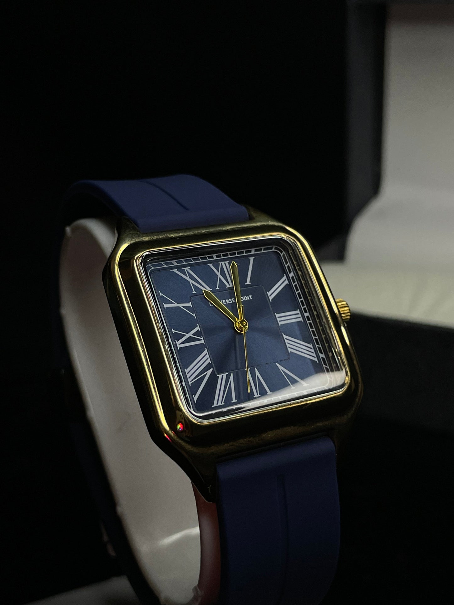 Universe Point Watch (Gold-Tone Case, Blue Dial with Roman Numerals on a Blue Rubber Strap)