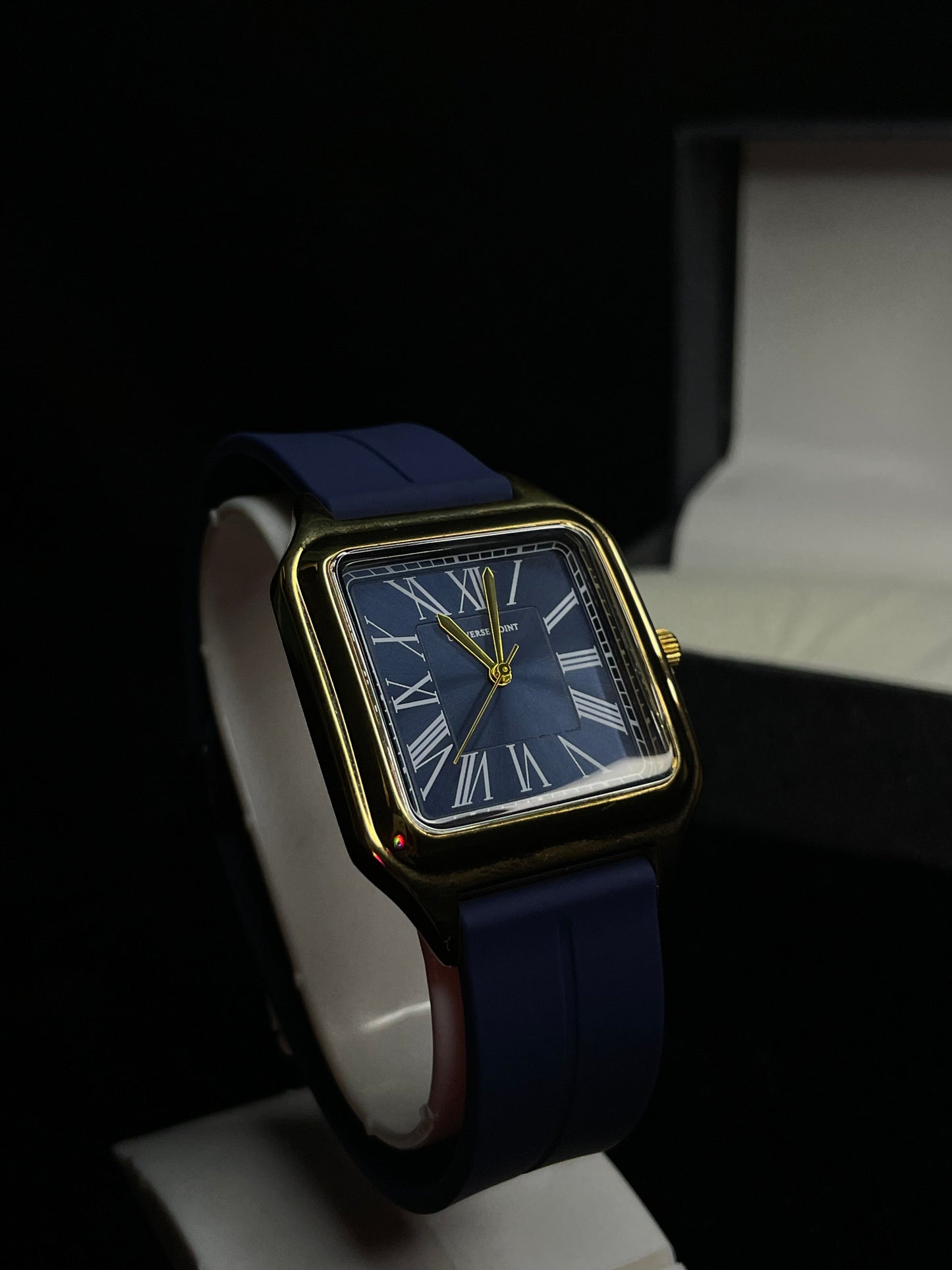 Universe Point Watch (Gold-Tone Case, Blue Dial with Roman Numerals on a Blue Rubber Strap)