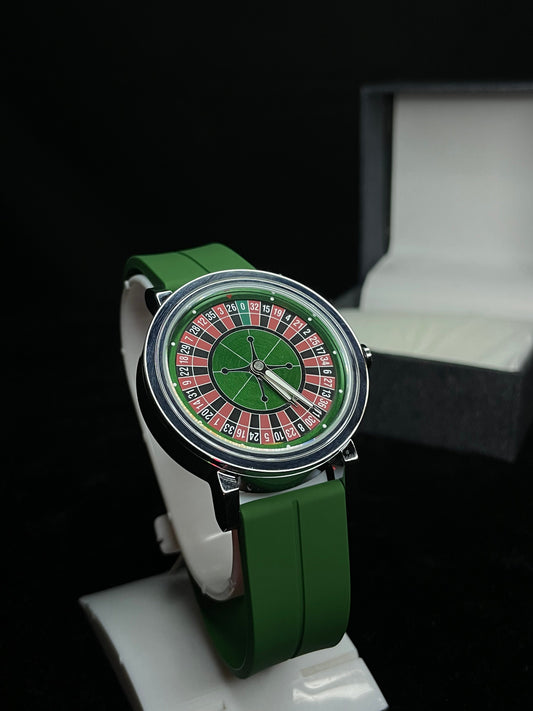 Roulette Wheel Novelty Watch (Green Dial on Green Rubber Strap