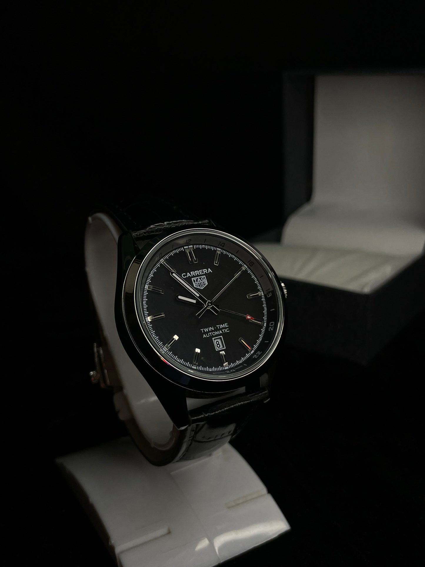 TAG Heuer Carrera Twin-Time Automatic (Black Dial on Leather Strap)
