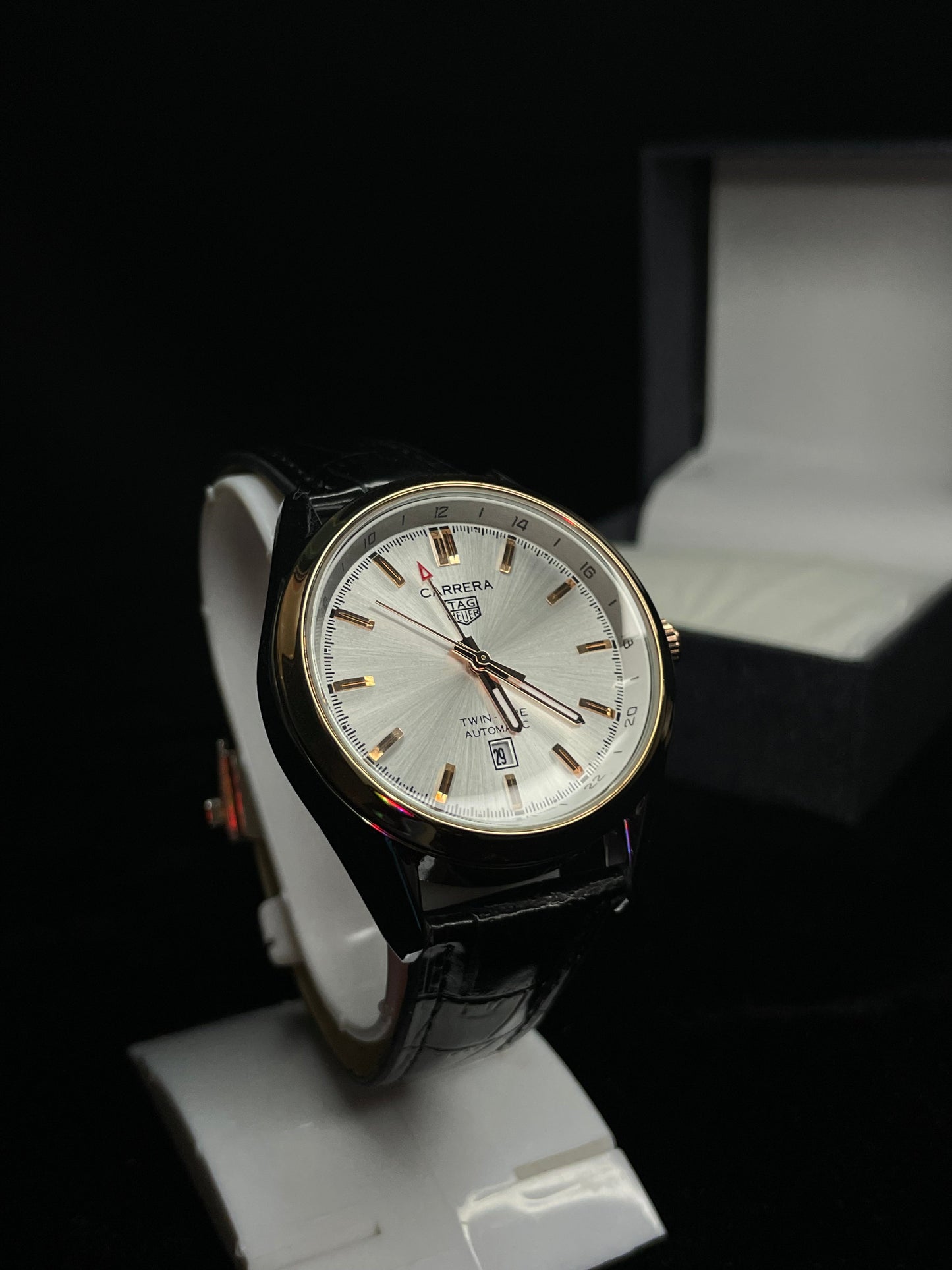 TAG Heuer Carrera Twin-Time Automatic (Silver Dial on Leather Strap)