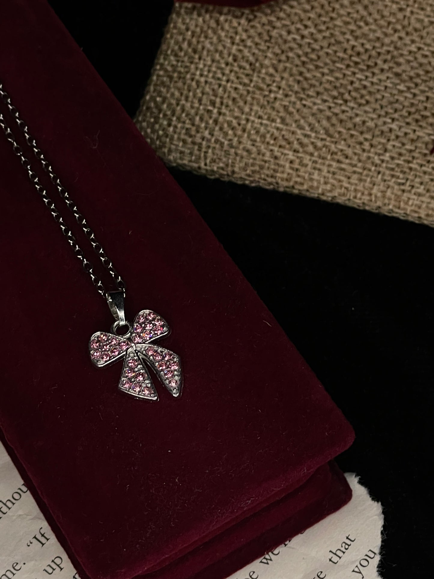 Crystal Bow Necklace (Silver&Pink)
