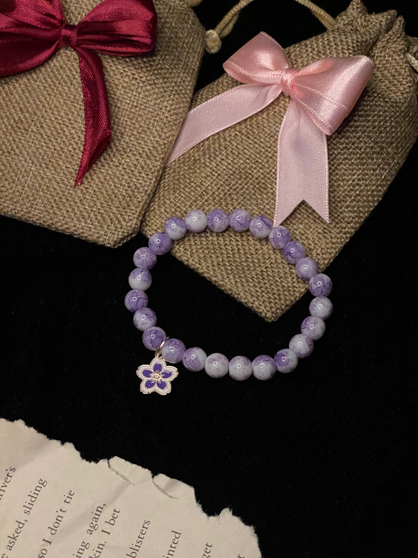 Purple Flower Charm Bracelet