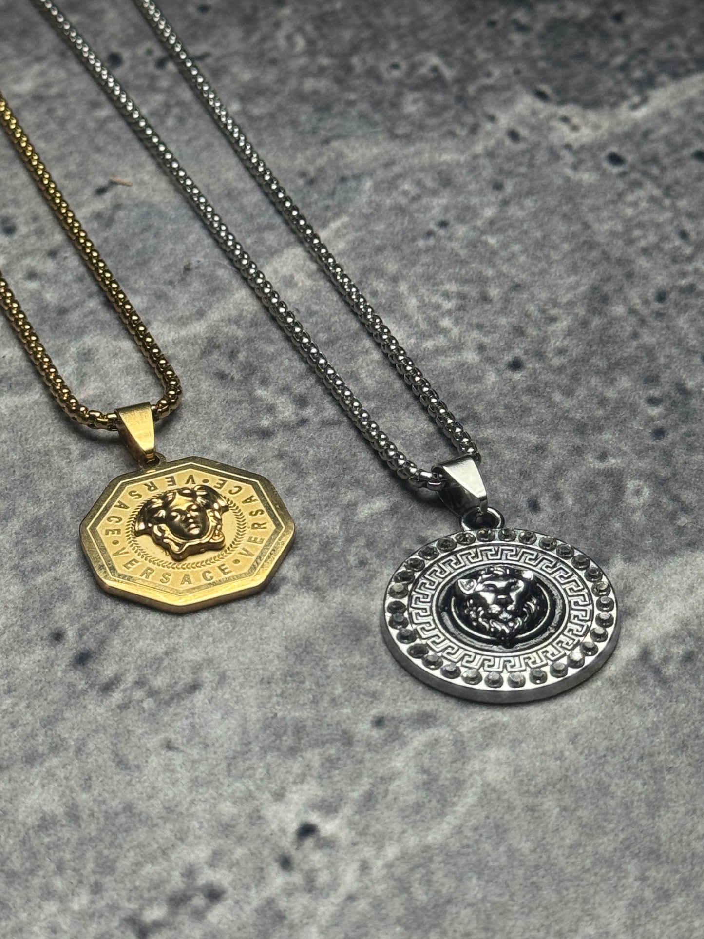 Medusa Mythos & Imperial Lion Silver & Golden Pendant Necklaces